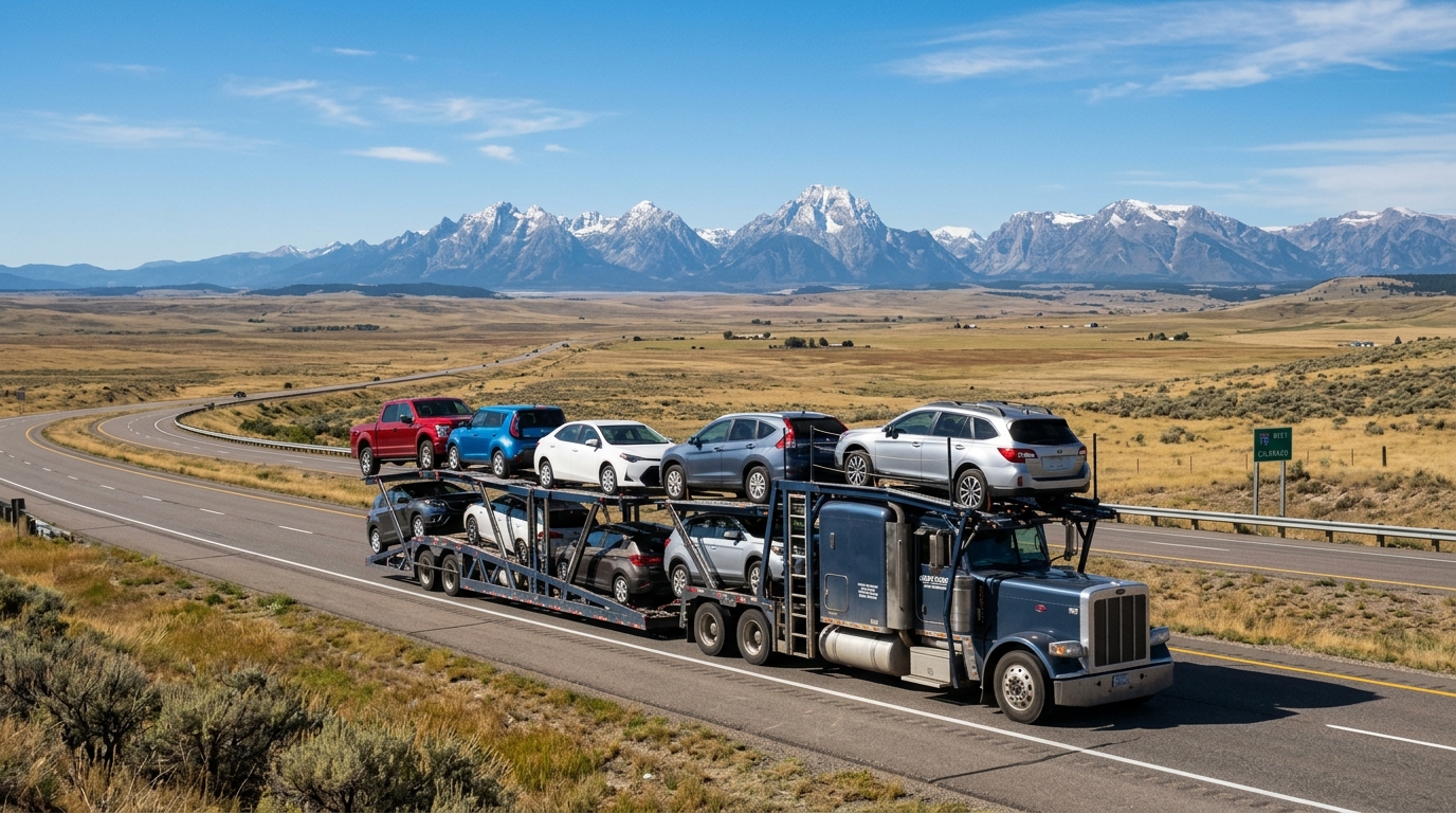 Auto transport carrier on cross-country highway route